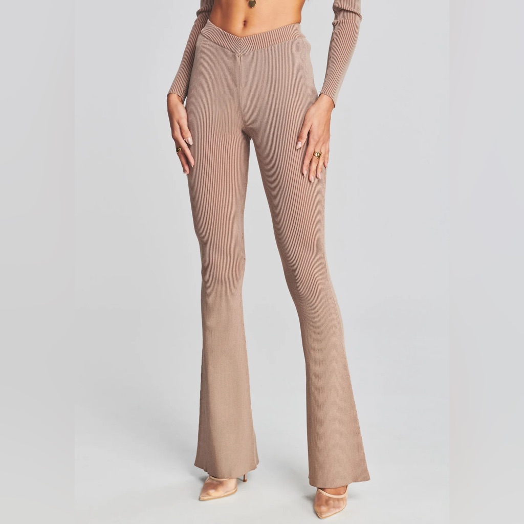 Ser.O.Ya Brown Ribbed Fit & Flare Straight Lux Long Pants